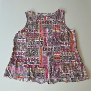 J. Jill Multicolor Patchwork Tank Top Size L Pink, Peach, Brown, White, Green
